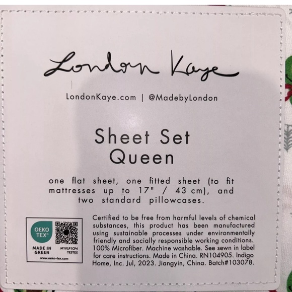 4pc London Kaye Holiday Avocados Skiing Snowflake QUEEN Size Bed Sheet Set New - Picture 3 of 3